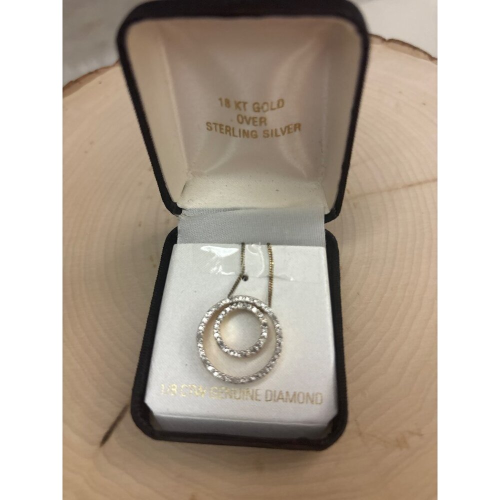 18 KT Gold Over Sterling Silver 1/8 CTW Genuine Diamond Circle Pendant Necklace